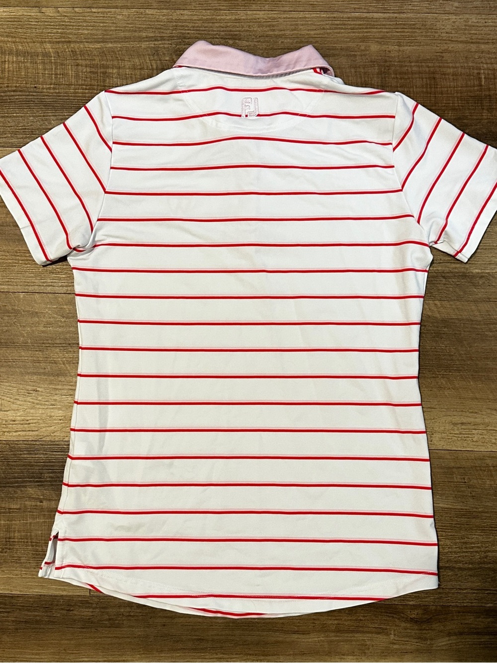 Footjoy Golf Shirt Pink and Red Stripe Short Sleeve Polo - Picture 3 of 3